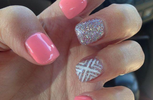 Nail Design Pink And Silver Glitter Nails Gel Polish Sun White Gold Designs Long Tips Easy To Do Art Beginners Sparkle Spring With Hot Black Navy Blue