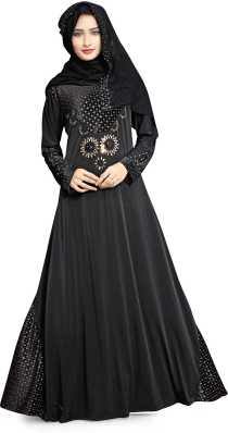 Justkartit JK4583 Lycra Blend Self Design Burqa With Hi